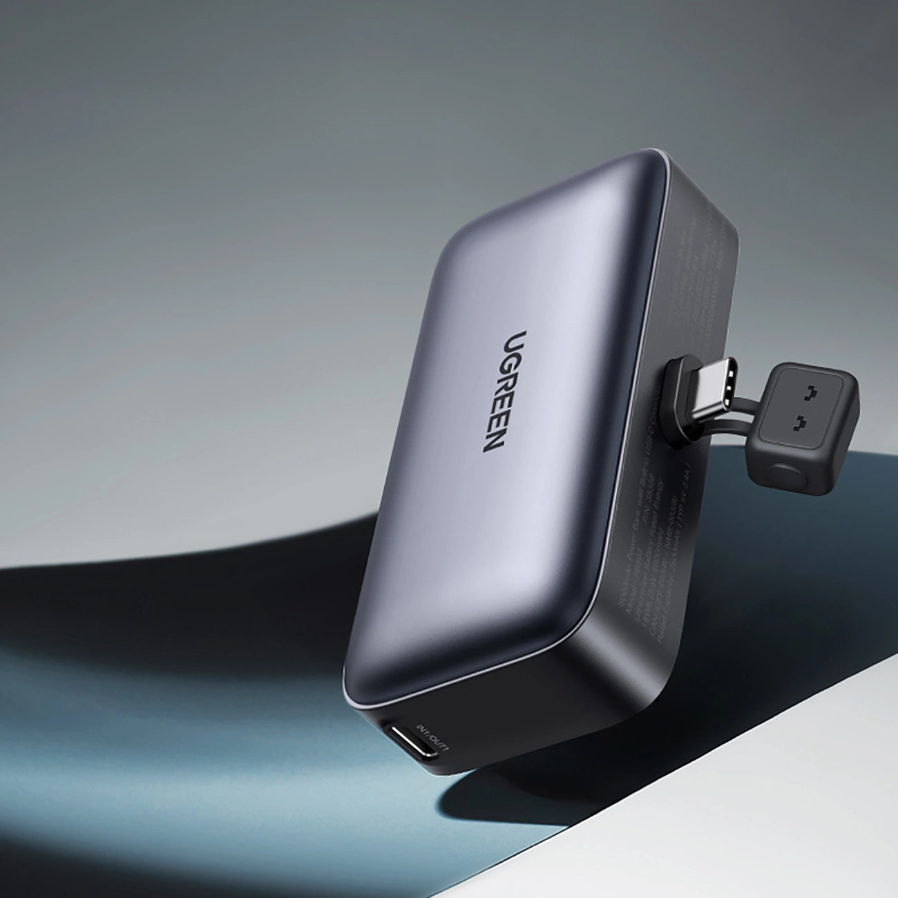 UGREEN PowerBank 5000mAh with Built-in USB-C Connector - باوربنك 5000 ملي امبير مع منفذ تايب سي مدمج (للشحن) + منفذ تايب سي اضافي وستاند من يوكرين