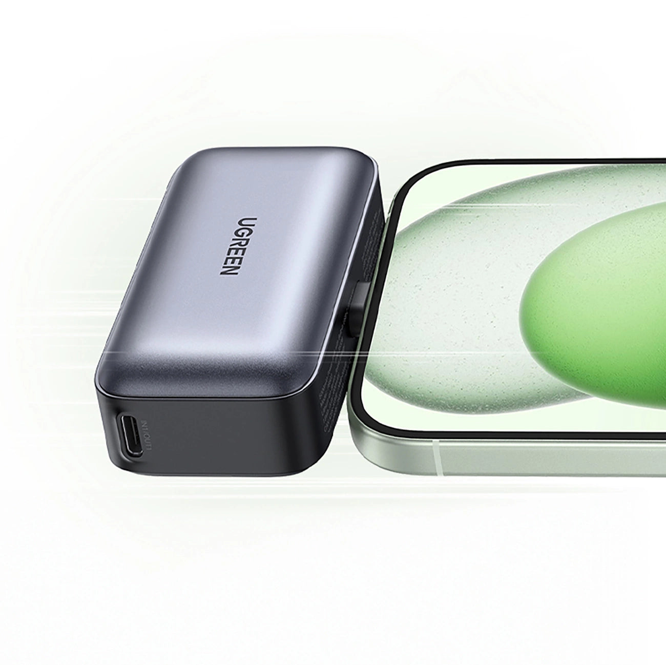 UGREEN PowerBank 5000mAh with Built-in USB-C Connector - باوربنك 5000 ملي امبير مع منفذ تايب سي مدمج (للشحن) + منفذ تايب سي اضافي وستاند من يوكرين