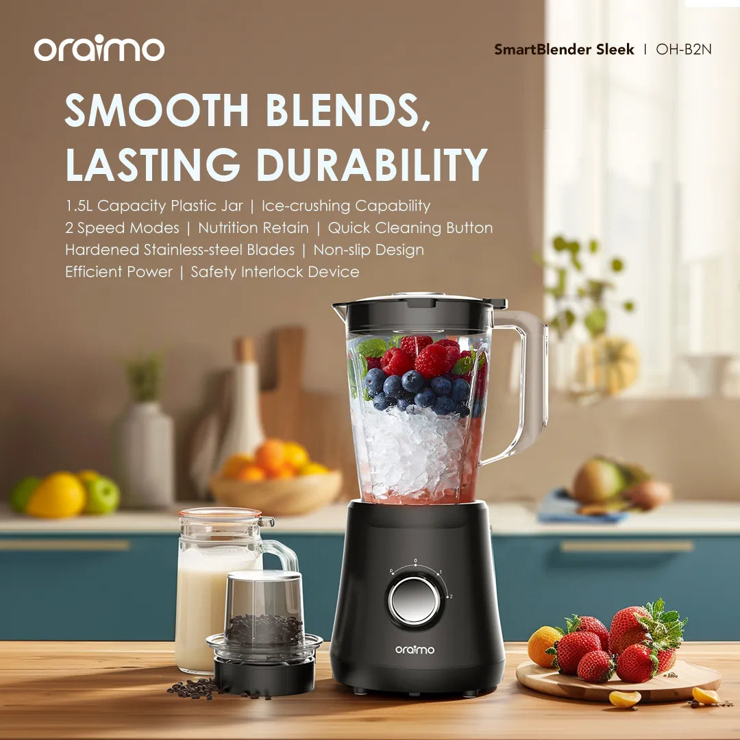 Oraimo SmartBlender Sleek 1.5L 2 Speeds Blender - خلاط كهربائي 1.5 لتر مع مطحنة من اورايمو