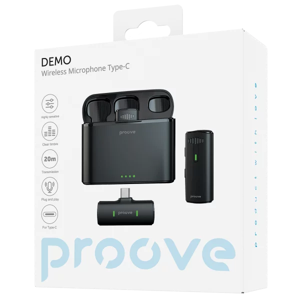Proove Wireless Microphone Demo Type-C black - نك مايك لاسلكي بمنفذ تايب سي من بروف