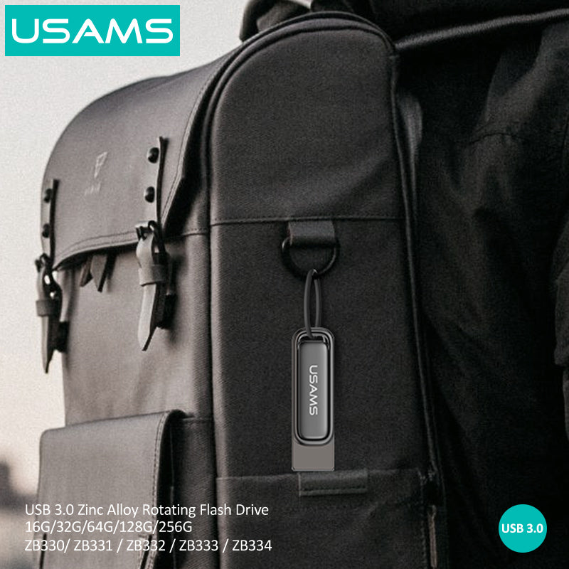 USAMS ZB339 USB3.0 Zinc Alloy Flash Drive 256G Tarnish - فلاش ميموري 256 يو اس بي من يوسامس اسود
