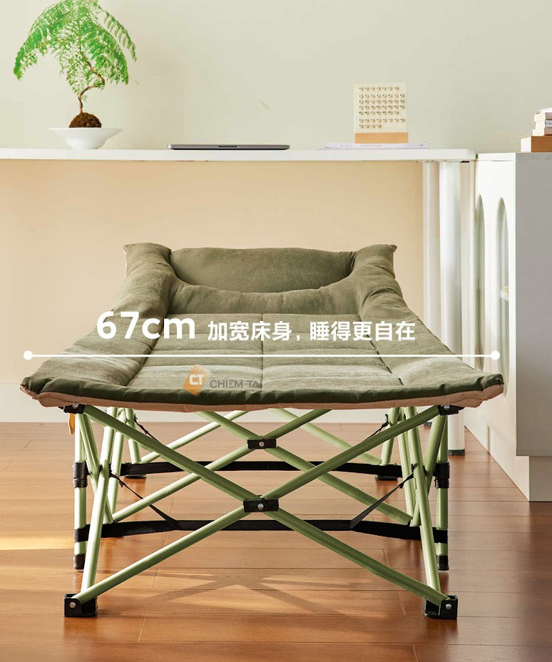 8H XIAONAXIAN COMFORTABLE NAP BED PORTABLE FOLDING BED LOTUS LEAF GREEN SKIN-FRIENDLY - سرير النوم القابل للطي المريح يتحمل حتى 136 كجم
