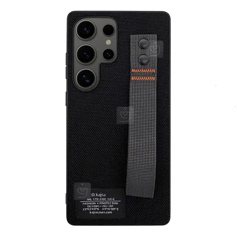 KAJSA MILITARY COLLECTION STRAPS BACK CASE-S26 ULTRA BLACK - كفر سامسونج اس 26 الترا مع مسكة من كاجسا اسود