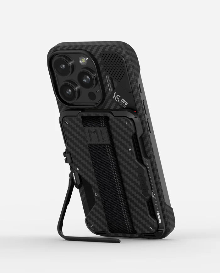 AULUMU G03 MULTI-TOOL MAGNETIC METAL WALLET GENUINE LEATHER COVER CARBON BLACK - محفظة بطاقات مغناطيسية متعددة الادوات بغطاء جلد طبيعي مع ستاند من اولومو اسود