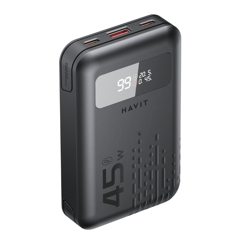 Havit PB5211 Power bank 10200mA 45W with 2 cable Black - باوربنك 10200 ملي امبير 45 واط مع شاشة رقمية من هافيت