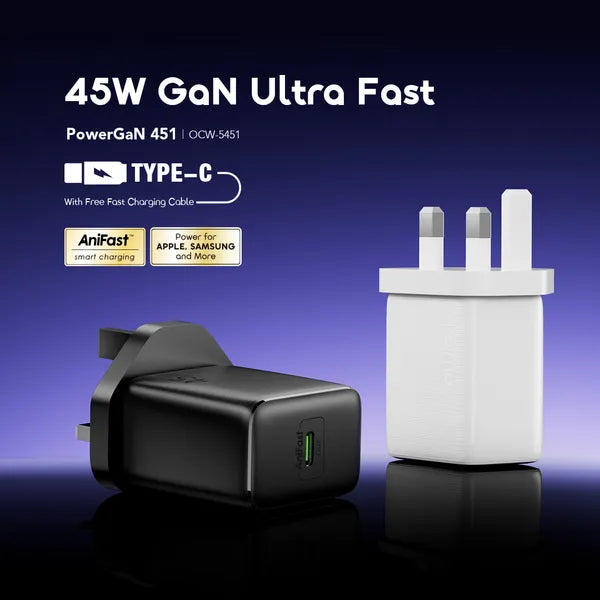 Oraimo Wall Charger USB-C Port 45W Black - شاحن تايب سي 45 واط من اورايمو اسود