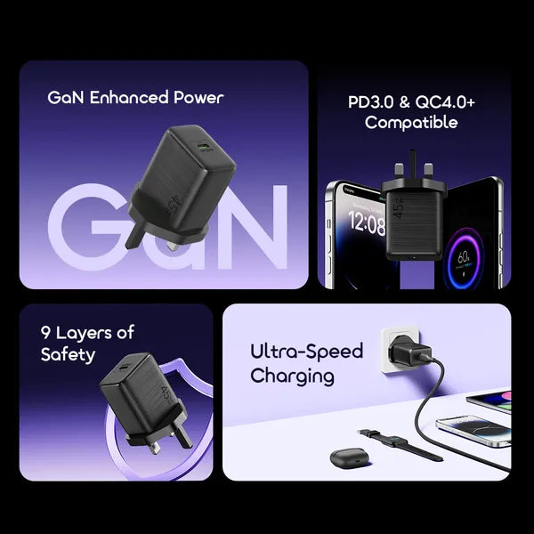 Oraimo Wall Charger USB-C Port 45W Black - شاحن تايب سي 45 واط من اورايمو اسود