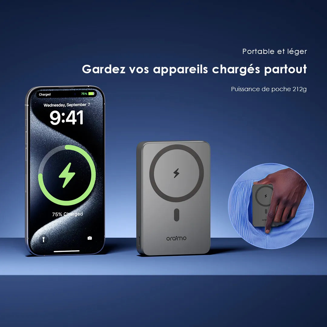 Oraimo MagPower 10000mAh Wireless and Wired Power Bank - باوربنك ماك سيف 10000 ملي امبير مع ستاند من اورايمو