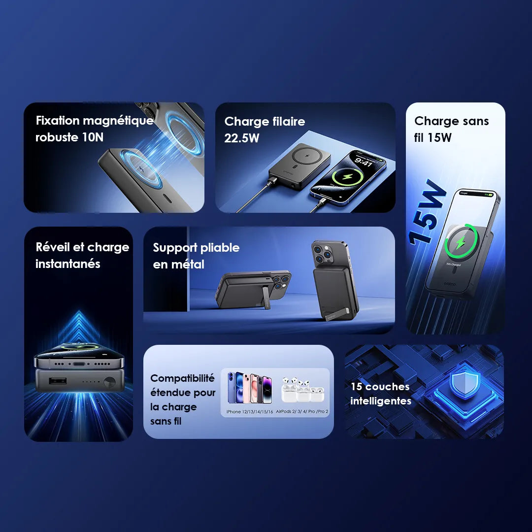 Oraimo MagPower 10000mAh Wireless and Wired Power Bank - باوربنك ماك سيف 10000 ملي امبير مع ستاند من اورايمو