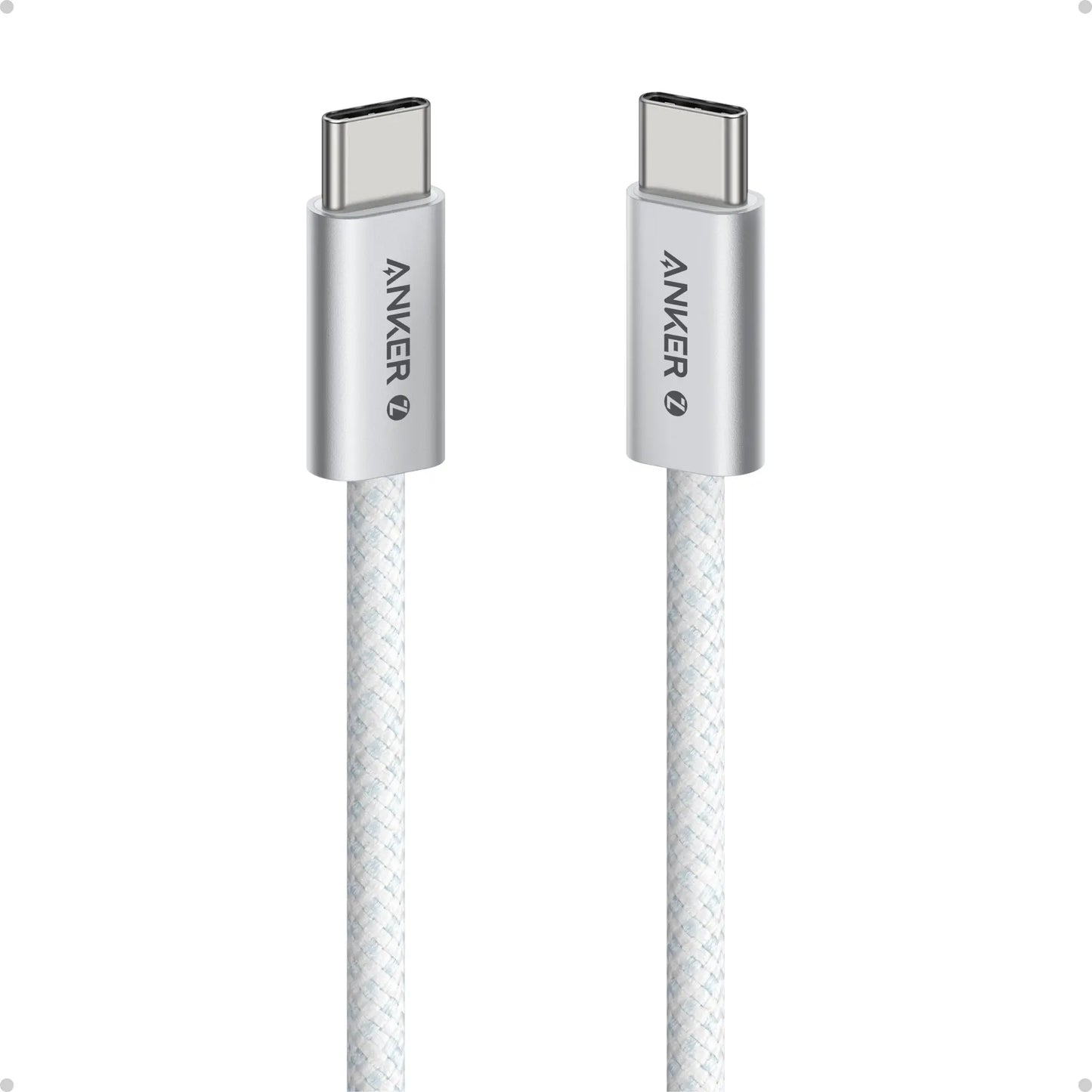 Anker Zolo C to C Cable 6ft 240W (Braided and Dirt-Free) White - كيبل تايب سي تايب سي 240 واط من انكر 2 متر ابيض