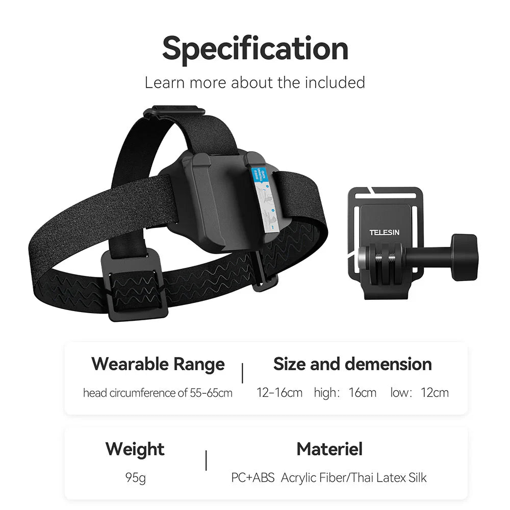TELESIN 2-in-1 Hat Clip Quick Release Headband - حزام الرأس للكاميرا سريع الفتح مع مشبك القبعة من تيليسن