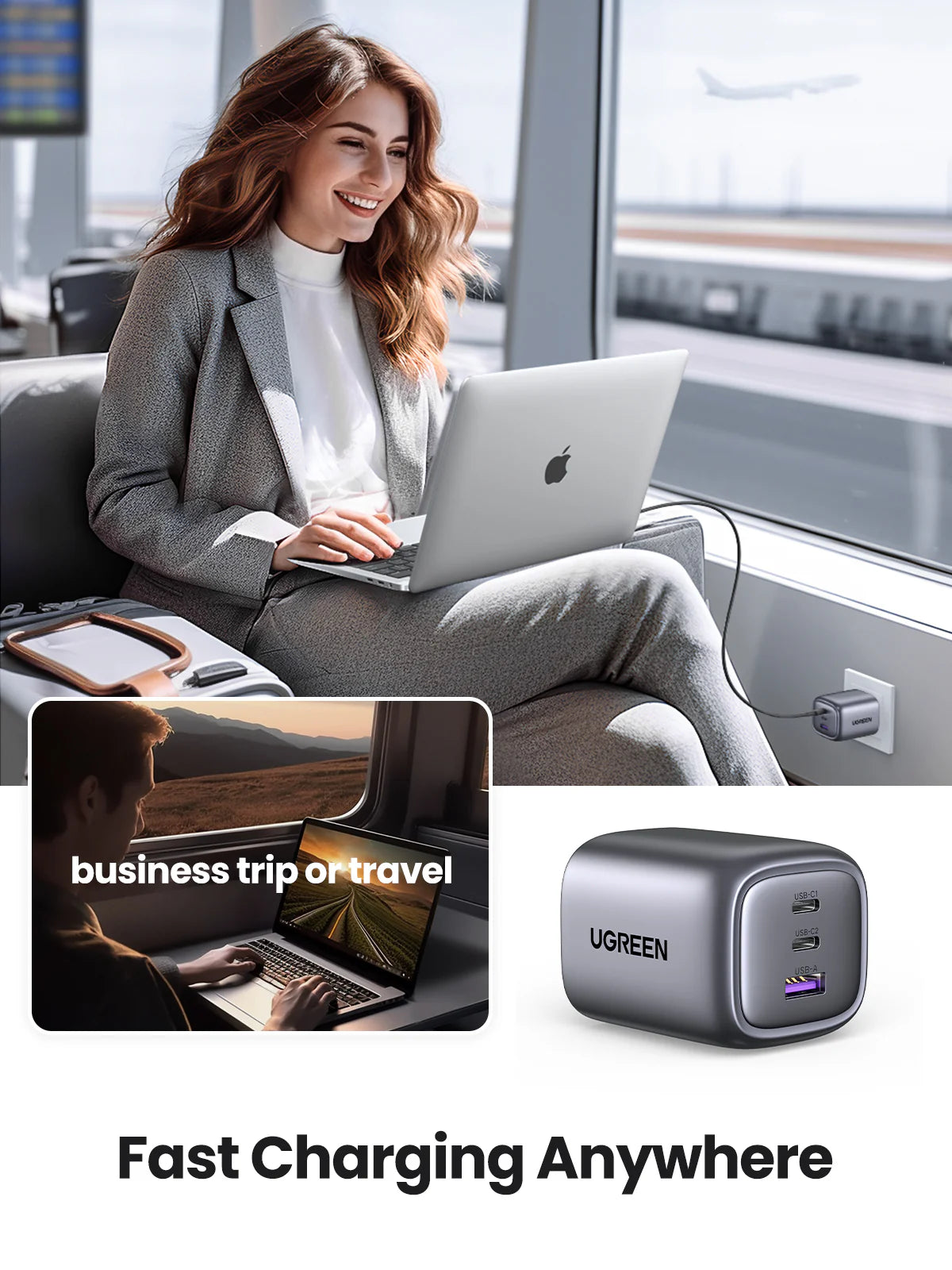 UGREEN Charger Nexode 65W 3-Ports UK Gray - شاحن 65 واط ثلاثي المنافذ من يوكرين