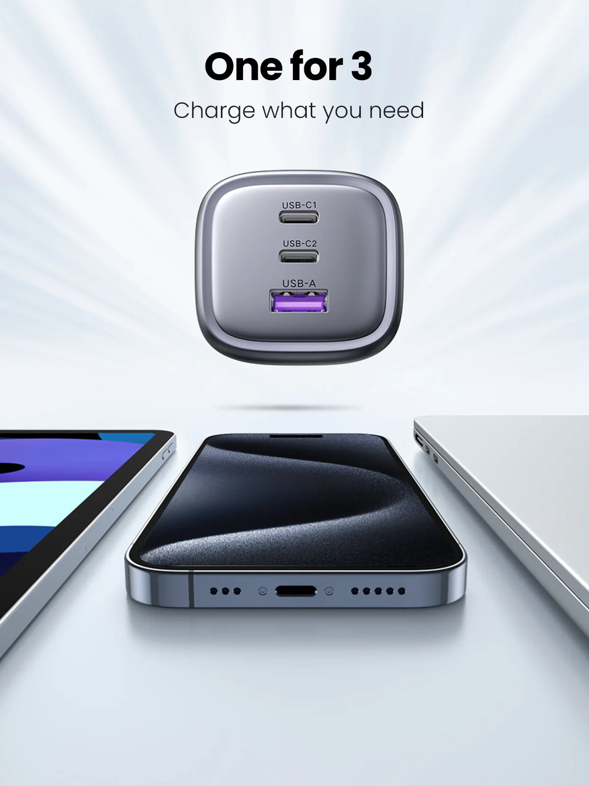 UGREEN Charger Nexode 65W 3-Ports UK Gray - شاحن 65 واط ثلاثي المنافذ من يوكرين