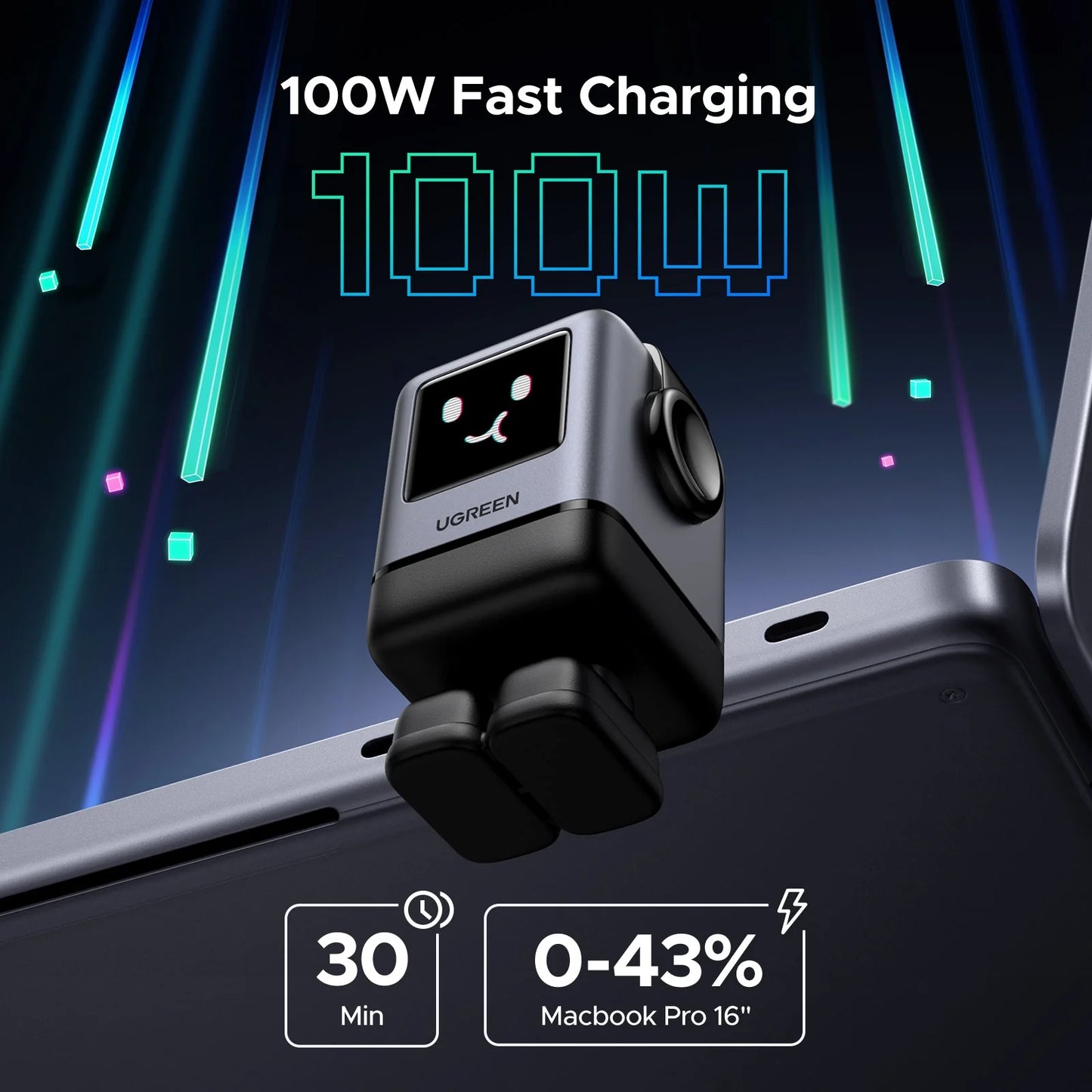 UGREEN Charger Nexode Robot GaN Black 100W 4Port - شاحن 100 واط على شكل روبوت مع 4 منافذ من يوكرين
