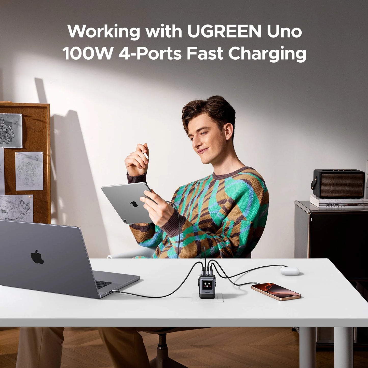 UGREEN Charger Nexode Robot GaN Black 100W 4Port - شاحن 100 واط على شكل روبوت مع 4 منافذ من يوكرين