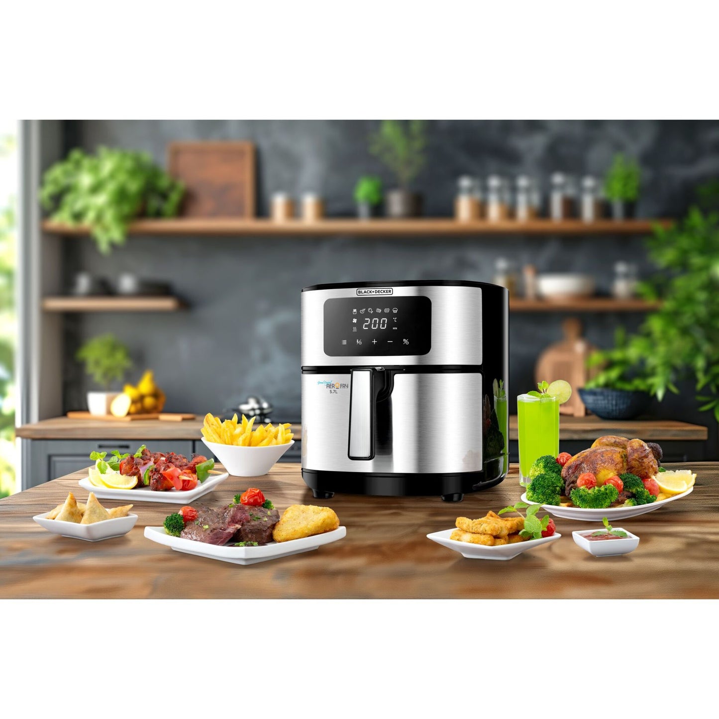 Black&Decker 6-in-1 Air Fryer 5.7L Stainless Steel AF7257-B5 - قلاية هوائية 6 في 1 بقوة 1500 واط وبسعة 5.7 لتر من بلاك اند ديكر
