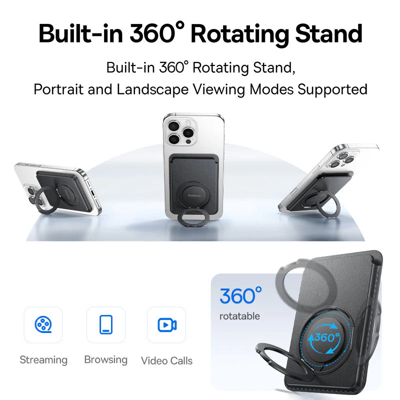 BASEUS MAGPRO 3 MAGNETIC WALLET STAND COSMIC BLACK - محفظة بطاقات مغناطيسية مع ستاند من باسيوس اسود