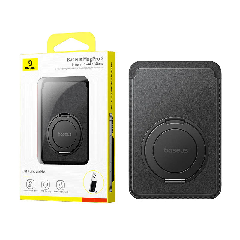 BASEUS MAGPRO 3 MAGNETIC WALLET STAND COSMIC BLACK - محفظة بطاقات مغناطيسية مع ستاند من باسيوس اسود