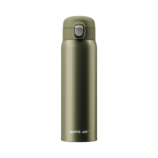 BUFFI5 JOY ONE-TOUCH PORTABLE THERMOS CUP 480ML OLIVE GREEN - كوب السفر الحراري 480 مل اخضر