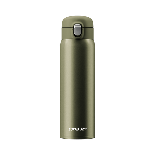 BUFFI5 JOY ONE-TOUCH PORTABLE THERMOS CUP 480ML OLIVE GREEN - كوب السفر الحراري 480 مل اخضر