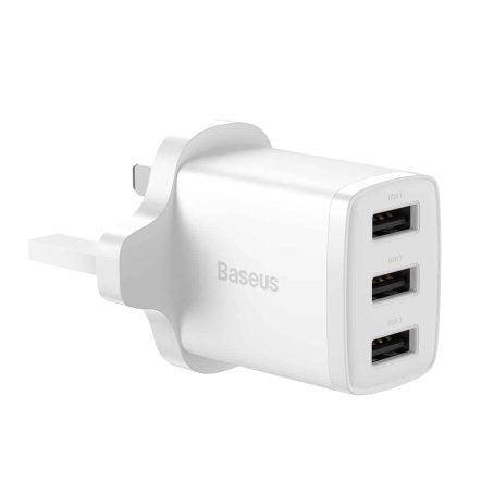 BASEUS COMPACT CHARGER 3 USB 17W UK - شاحن ثلاثي 17 واط من باسيوس