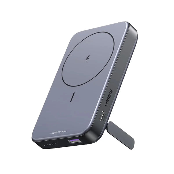 UGREEN PowerBank Mag Wireless Magnetic Battery 10000mah Space Gray - باوربنك مغناطيسي لاسلكي 10000 ملي امبير 15 واط مع ستاند مدمج من يوكرين
