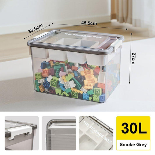 DARK-GREY STORAGE BOX 45.5CM (30L) - صندوق تخزين طبي شفاف مزدوج الطبقات سعة 30 لتر رمادي داكن