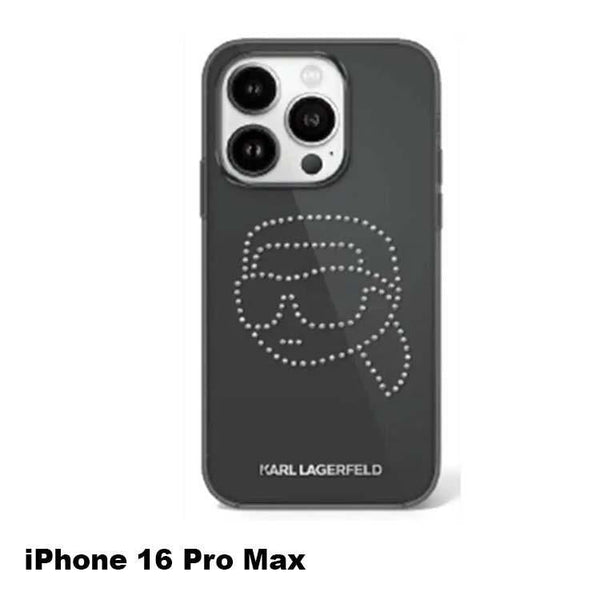 Karl Lagerfeld IML Hard Case with Rhinestones Karl Head Logo For iPhone 16 Pro Max  - كفر للايفون 16 برو ماكس من كارل لاغرفيلد اسود