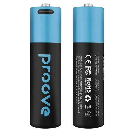 Proove Rechargeable batteries Compact Energy AA black - بطاريات قلم قابلة لاعادة الشحن بمنفذ تايب سي من بروف اسود