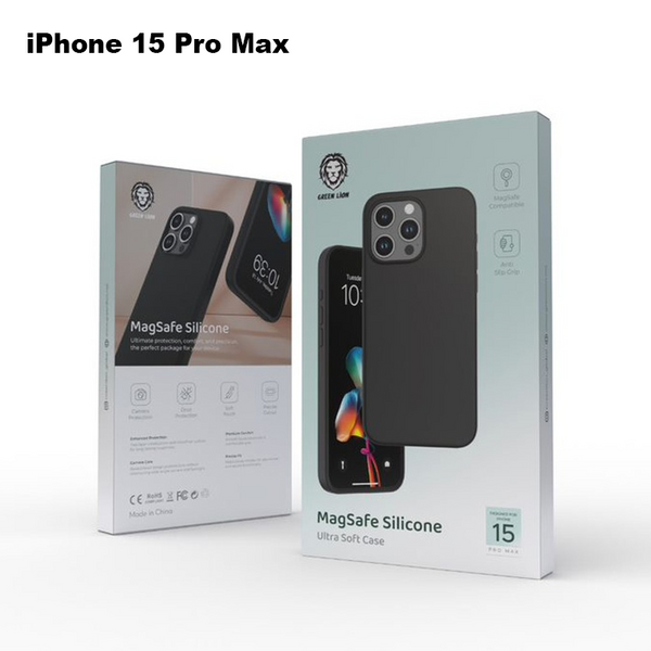 Green Lion Magsafe Silicone Ultra Soft Case for iPhone 15 Pro Max  -  كفر سيليكون ماك سيف للايفون 15 برو ماكس من كرين اسود
