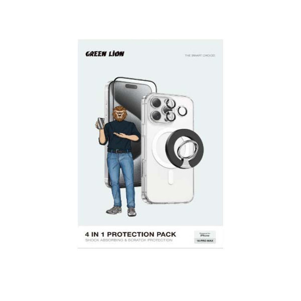 Green Lion 4 In 1 Protection Pack iPhone 16 Pro Max Clear - بكج اكسسوارات للايفون 16 برو ماكس من كرين