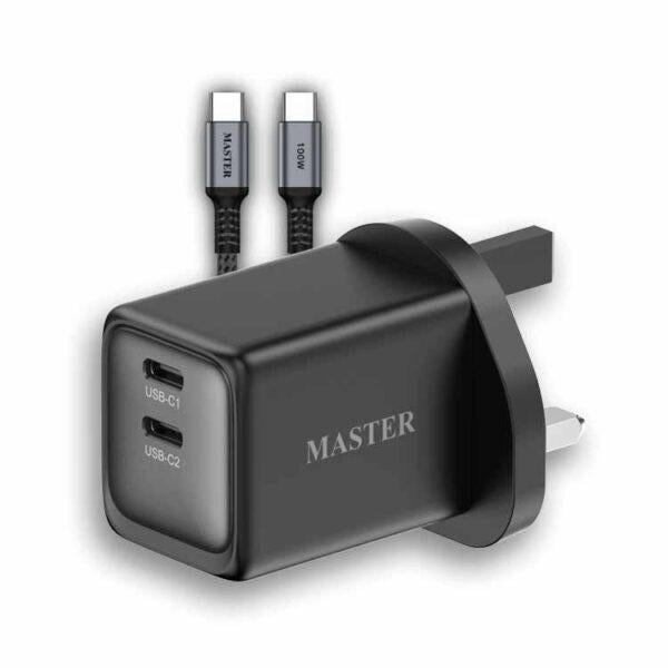 MASTER SUPER FAST CHARGE 48W With cable 100W C to C Black - شاحن 48 واط مع كيبل تايب سي تايب سي 100 واط من ماستر