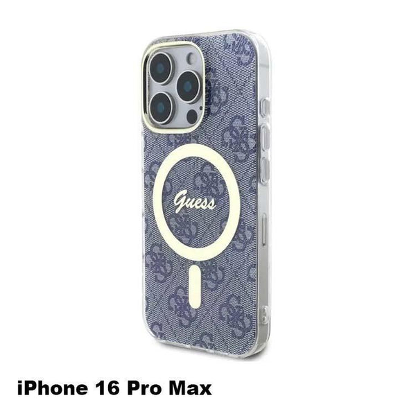 Guess Magsafe IML Hard Case With 4G Design For iPhone 16 Pro Max Blue - كفر للايفون 16 برو ماكس من جيسس ازرق