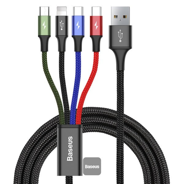 BASEUS EXTREME SPEED SERIES ONE TO FOUR DATA CABLE LIGHTNING+DUAL TYPE-C+MICRO 3.5A 1.2M CA1T4 - كيبل شحن ونقل 4 في 1 من باسيوس