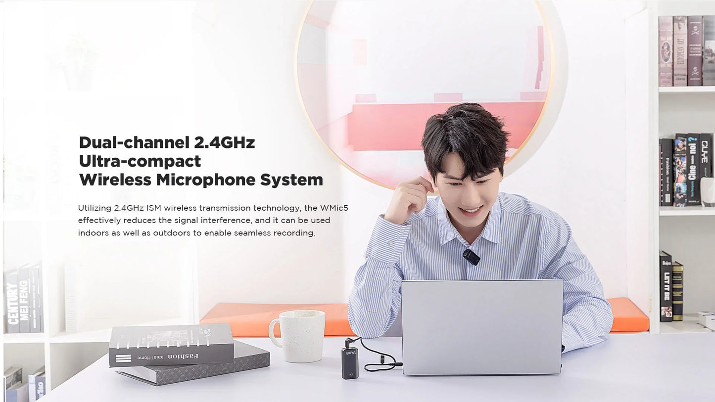 Boya BY-Wmic5-M2 Ultracompact 2.4GHz Dual-Channel Wireless Microphone System - نك مايك لاسلكي للكاميرات ثنائي القناة من بويا