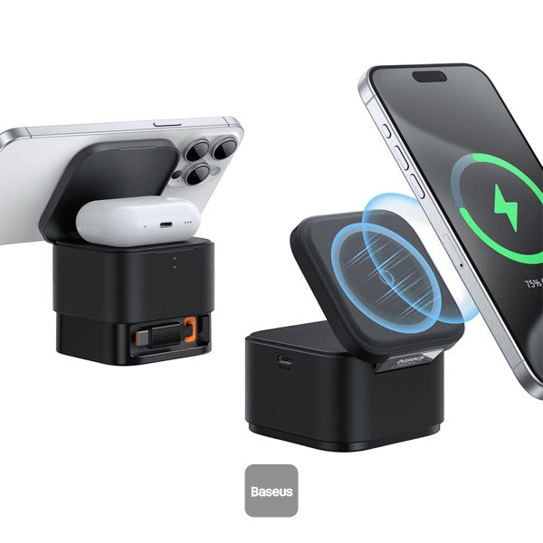 BASEUS MAGPRO 2-IN-1 MAGNETIC WIRELESS CHARGER 25W COSMIC - شاحن لاسلكي 25 واط 2 في 1 من باسيوس