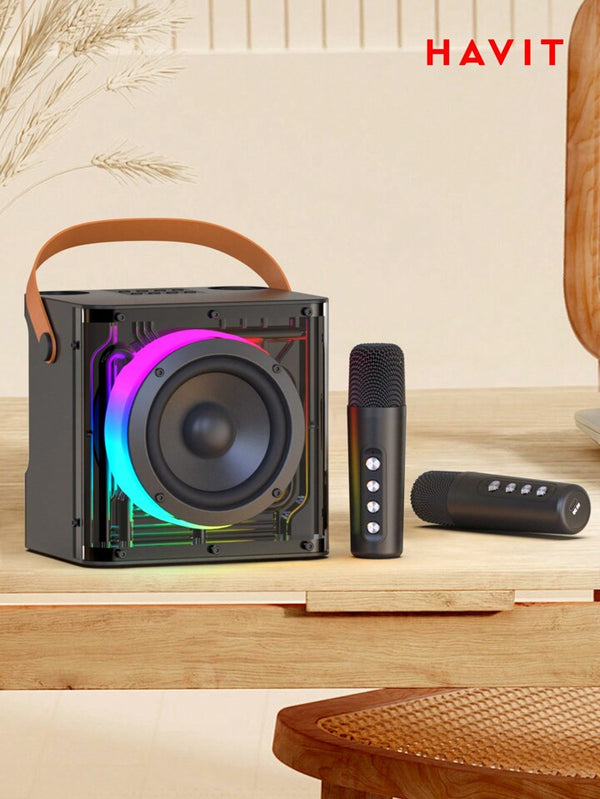 Havit SK822BT Family Karaoke RGB Mic and Speaker Black - سبيكر 15 واط مع مايكروفون كاريوكي من هافيت