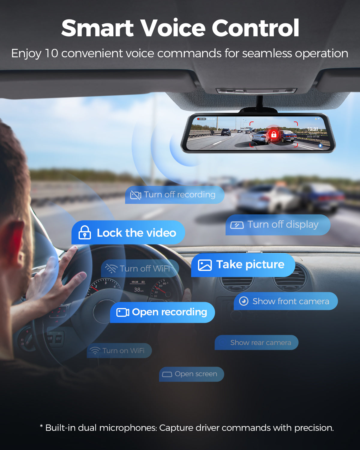 AZDOME PG17 MAX STREAMING MEDIA MIRROR DASH CAM - كاميرا سيارة امامية + خلفية عالية الدقة من ازدوم