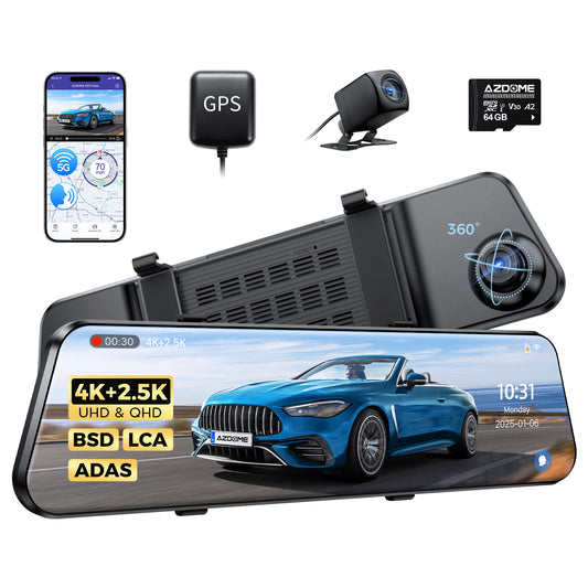 AZDOME PG17 MAX STREAMING MEDIA MIRROR DASH CAM - كاميرا سيارة امامية + خلفية عالية الدقة من ازدوم