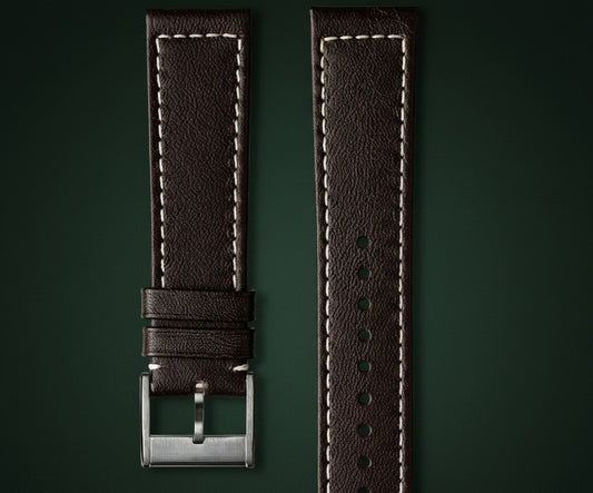 LEATHER STRAP 22MM BROWN - سير ساعة ٢٢ ملم جلد جوزي