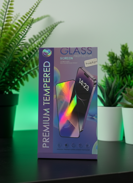 Premium Tempered Glass Black For Tecno Pova 6 PRO - لاصق شاشة للتكنو بوفا 6 برو