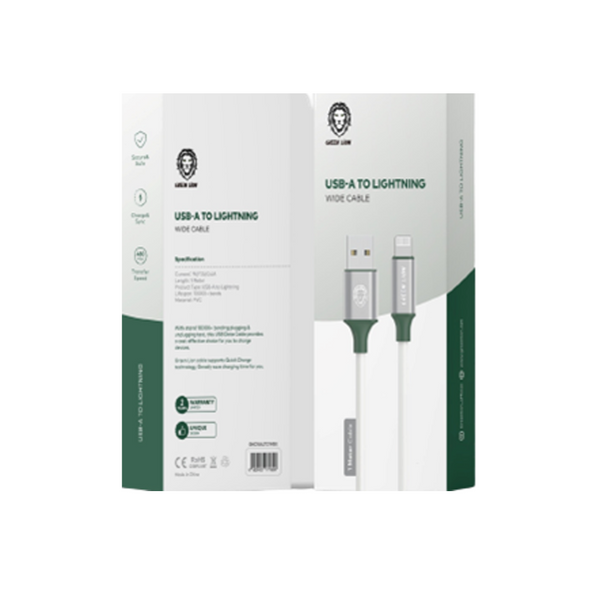 Green Lion PVC USB-A to Lightning Wide Cable  1M White - كيبل يو اس بي لايتننغ 1 متر من كرين ابيض