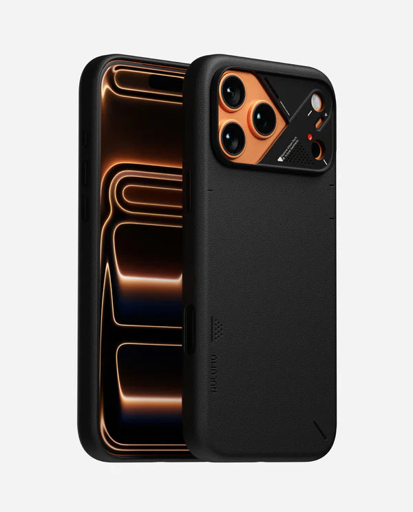 A17 VEGAN LEATHER CASE FOR IPHONE 17 PRO MAX BLACK - كفر ايفون 17 برو ماكس ماك سيف مصنوع من الجلد النباتي الصديق للبيئة من اولومو اسود