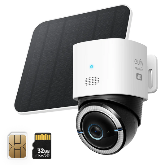 Anker Eufy 4G LTE Cam S330 White - كاميرا منزلية خارجية ذكية تعمل بالطاقة الشمسية مع بطاقة SIM وبطاقة SD سعة 32 جيجابايت من انكر