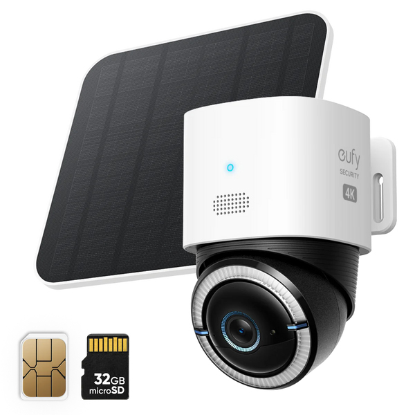 Anker Eufy 4G LTE Cam S330 White - كاميرا منزلية خارجية ذكية تعمل بالطاقة الشمسية مع بطاقة SIM وبطاقة SD سعة 32 جيجابايت من انكر