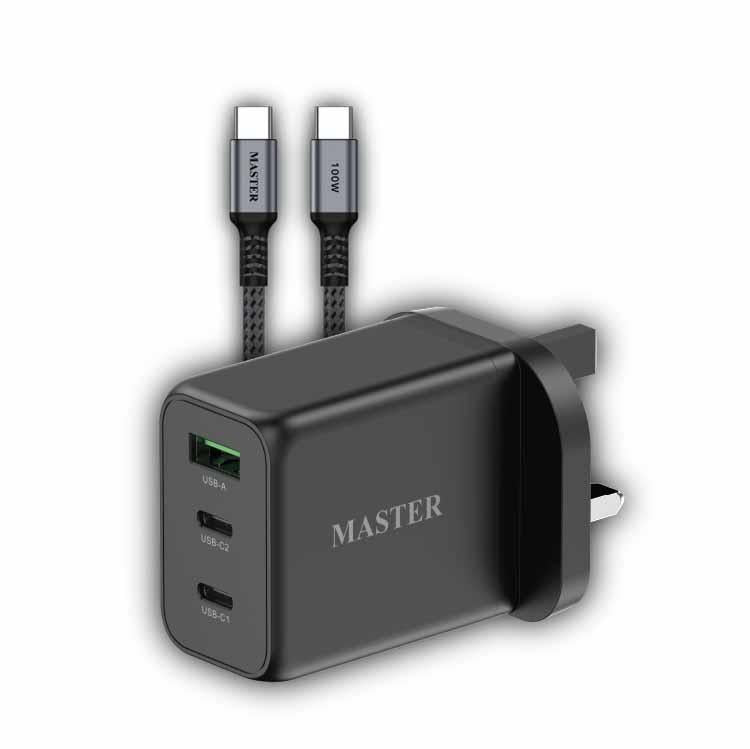MASTER SUPER FAST CHARGE 65W With cable 100W C to C Black - شاحن 65 واط مع كيبل تايب سي تايب سي 100 واط من ماستر اسود