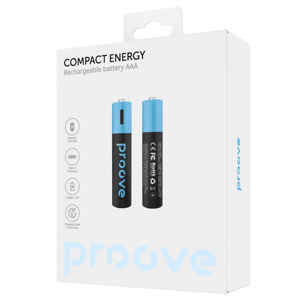 Proove Rechargeable batteries Compact Energy AAA black - بطاريات ريمونت قابلة لاعادة الشحن بمنفذ تايب سي من بروف اسود