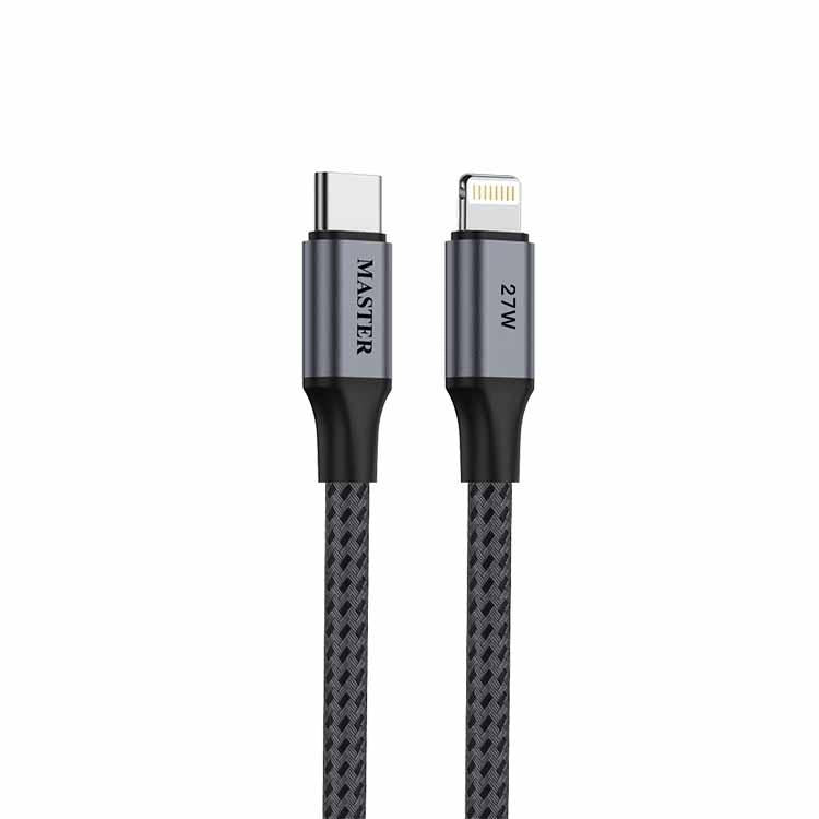 Master Braided 27W Cable USB-C to Lighting 1.20M Gray - كيبل تايب سي ايفون 27 واط من ماستر
