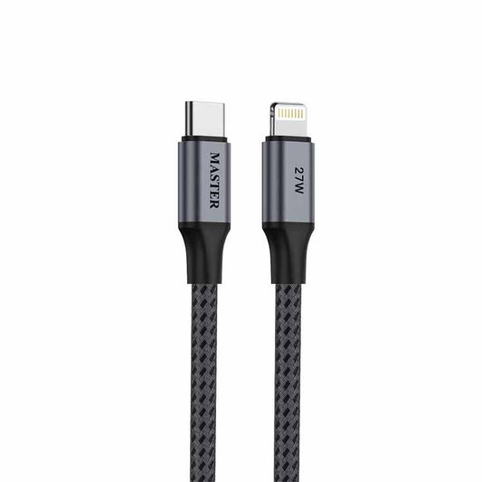Master Braided 27W Cable USB-C to Lighting 1.20M Gray - كيبل تايب سي ايفون 27 واط من ماستر