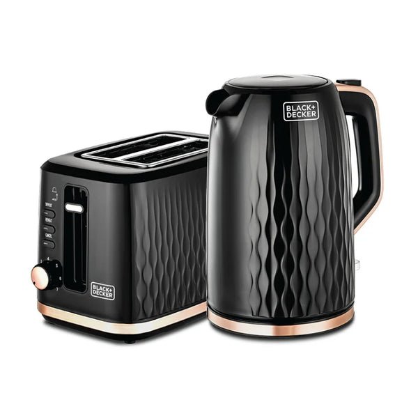 Black&Decker MBF90-B5 BREAKFAST SET black&gold - محمصة خبز 870 واط وغلاية 1.7 لتر 2200 واط من بلاك اند ديكر